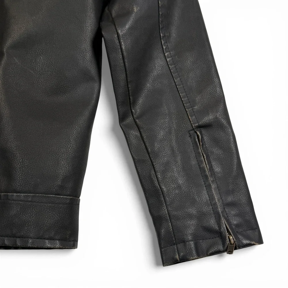 Aeropostale Faux Vegan Leather Jacket Sherpa Collar Brown Mens Small Bomber‎